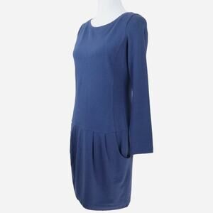 Boden US 4 French Terry Knit Sheath Dress Drop Waist Navy Blue